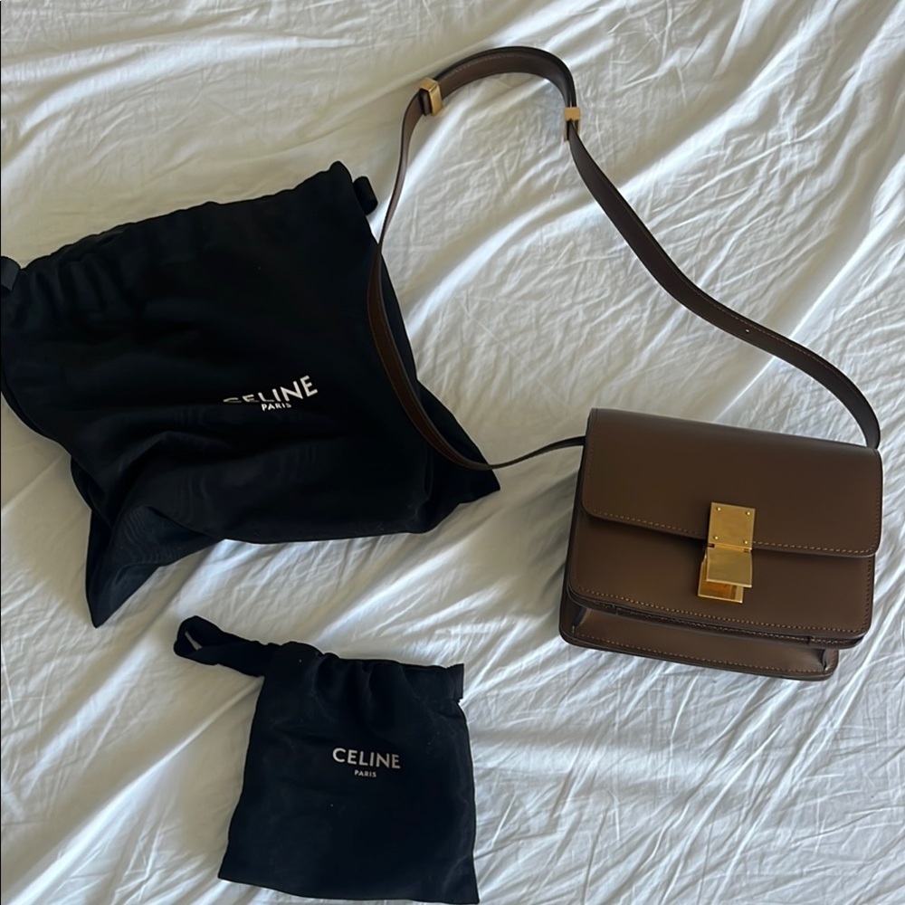 Celine Small Leather Box Bag in Brown